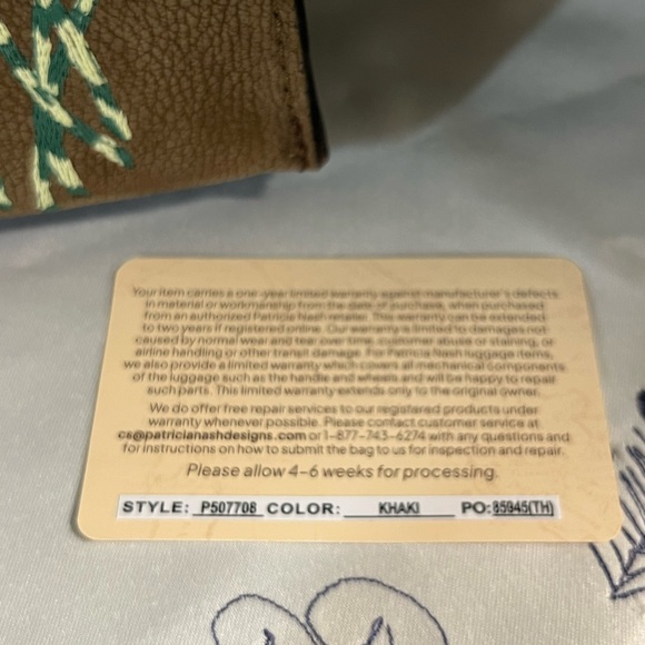 Patricia Nash Khaki Leather Tote With Wild Flowers NWT - Picture 8 of 9